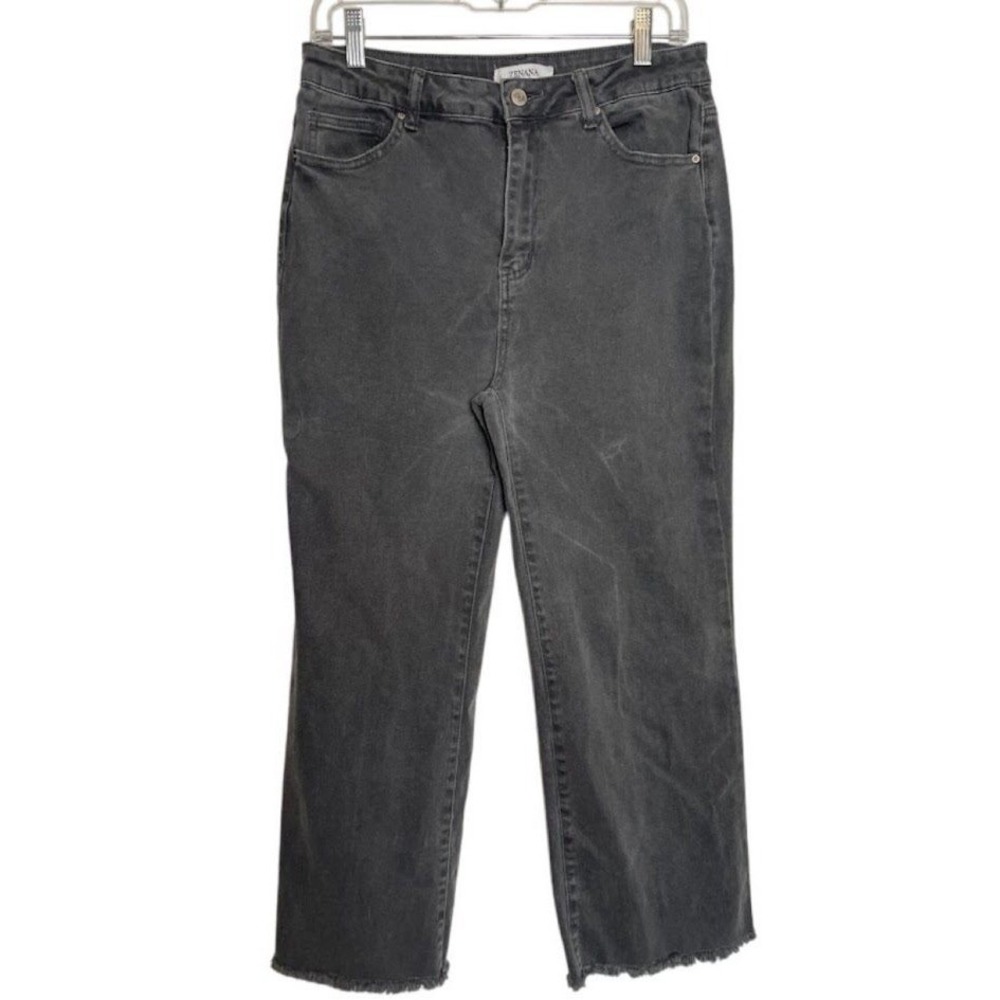Zenana Womens High Rise Wide Leg Frayed Hem Jeans Grey Faded Denim Size Large